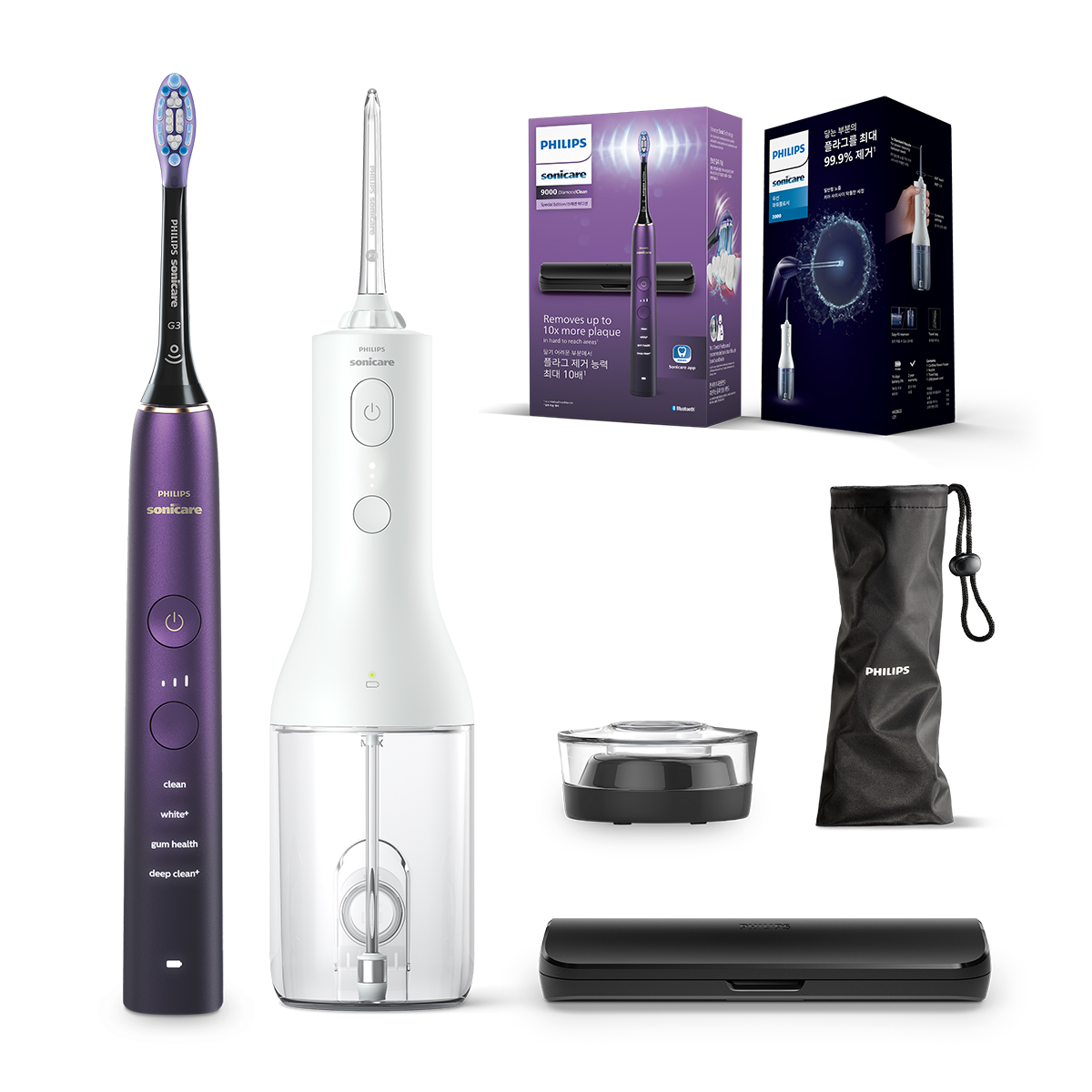 필립스 소닉케어 전동칫솔 구강세정기세트 다이아몬드클린9000 스페셜에디션 퍼플블랙 제품 이미지