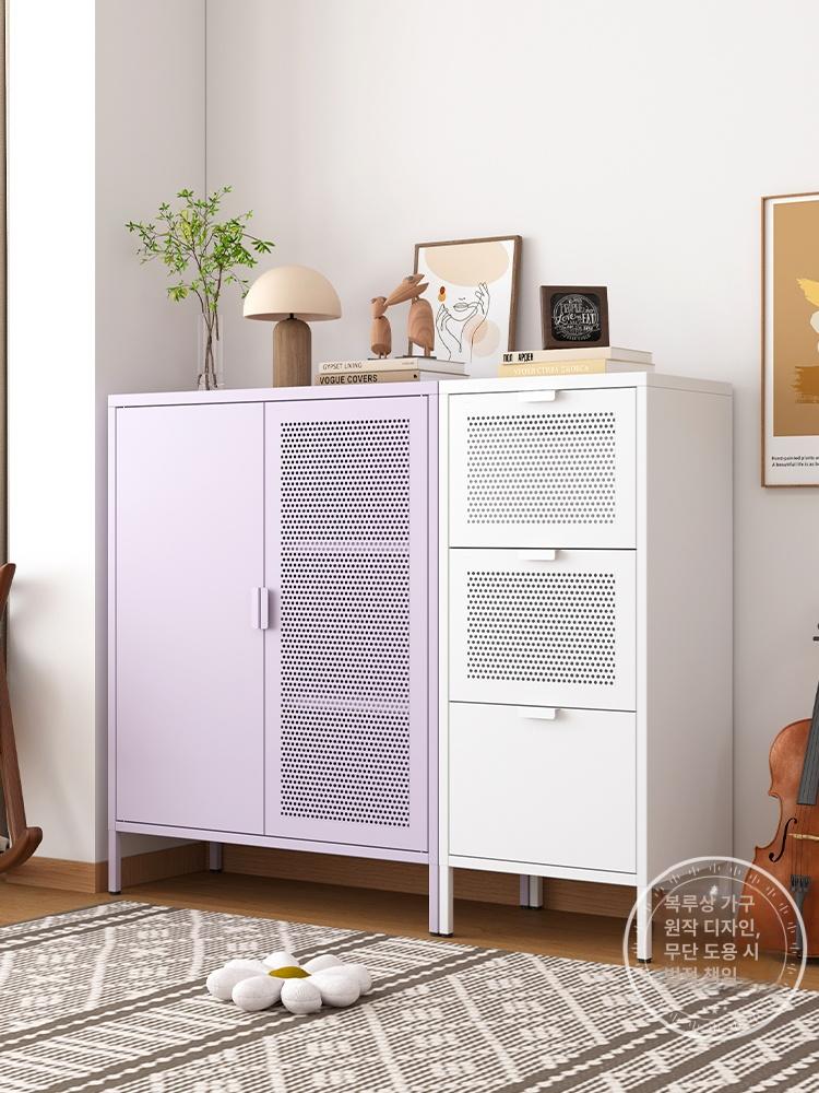 화이트 철제장 펀칭도어 사이드보드 미니멀 수납장 인테리어 거실 수납 캐비닛 500x1200x350mm - 상세 이미지 3