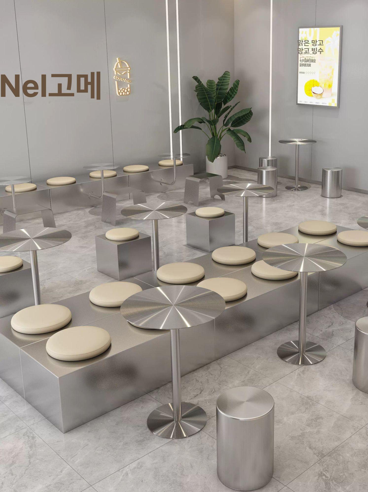스테인레스 레스토랑 원형테이블 까페 탁자 디저트 인테리어 원형 카페 철제 커피숍 원형 테이블 40x40x74cm - 상세 이미지 2