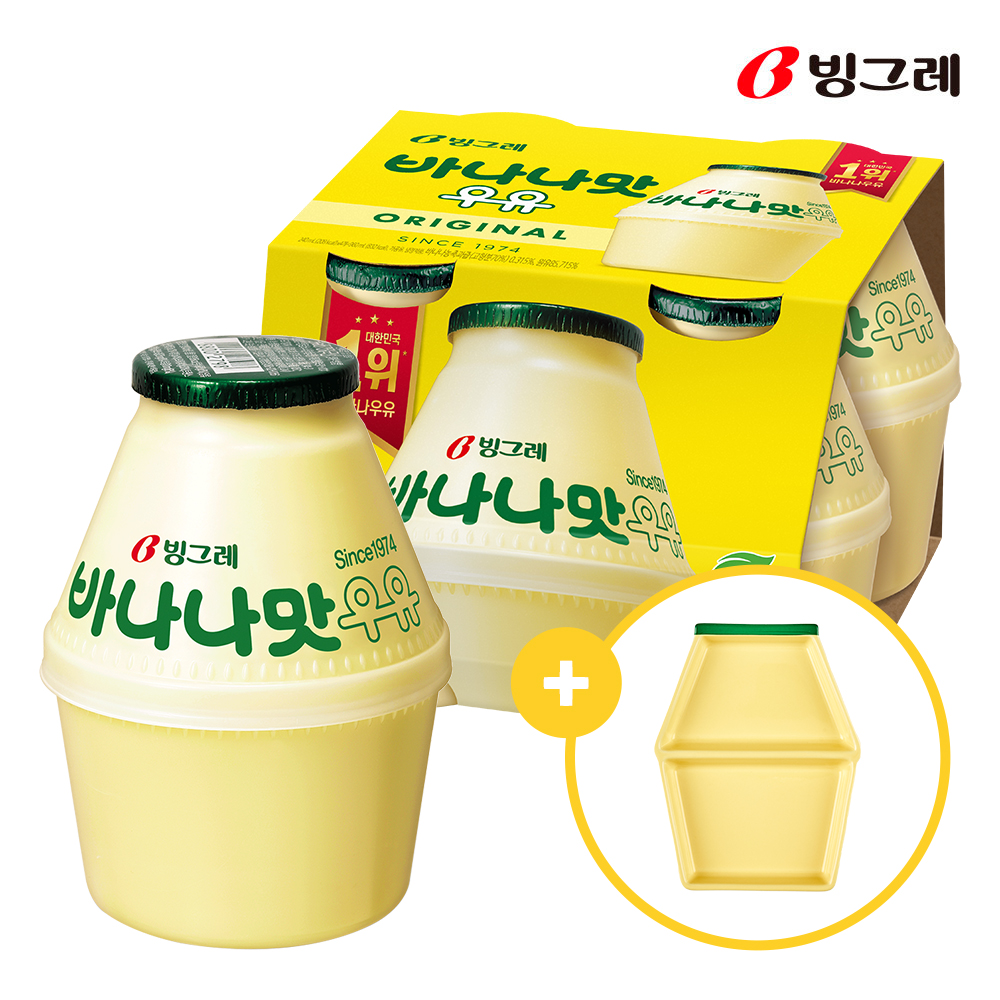 빙그레 단지우유 바나나맛우유 240ml X 16개 외 택1 + 바나나맛우유 접시 1개 우유 - 상품 이미지