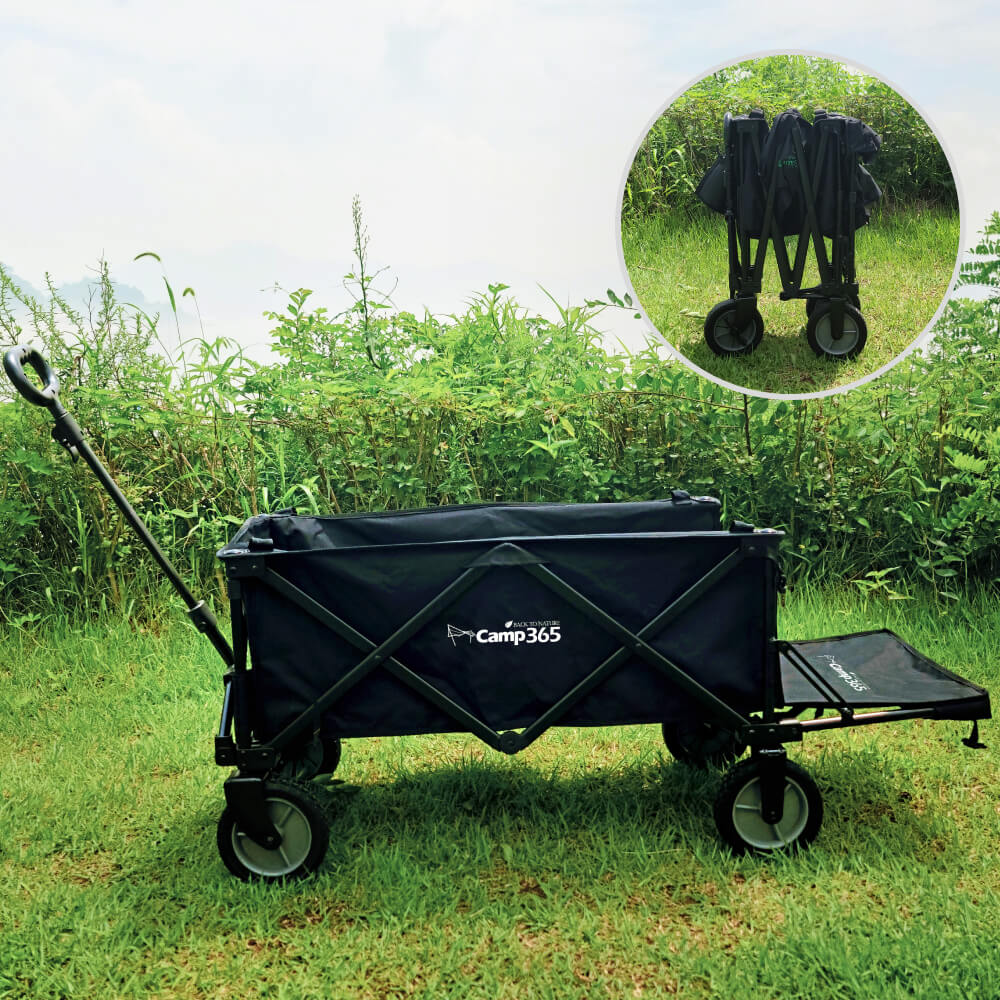 캠프365 파파웨건 스포츠 웨건 블랙 뒷문 확장형 접이식 손수레 브레이크