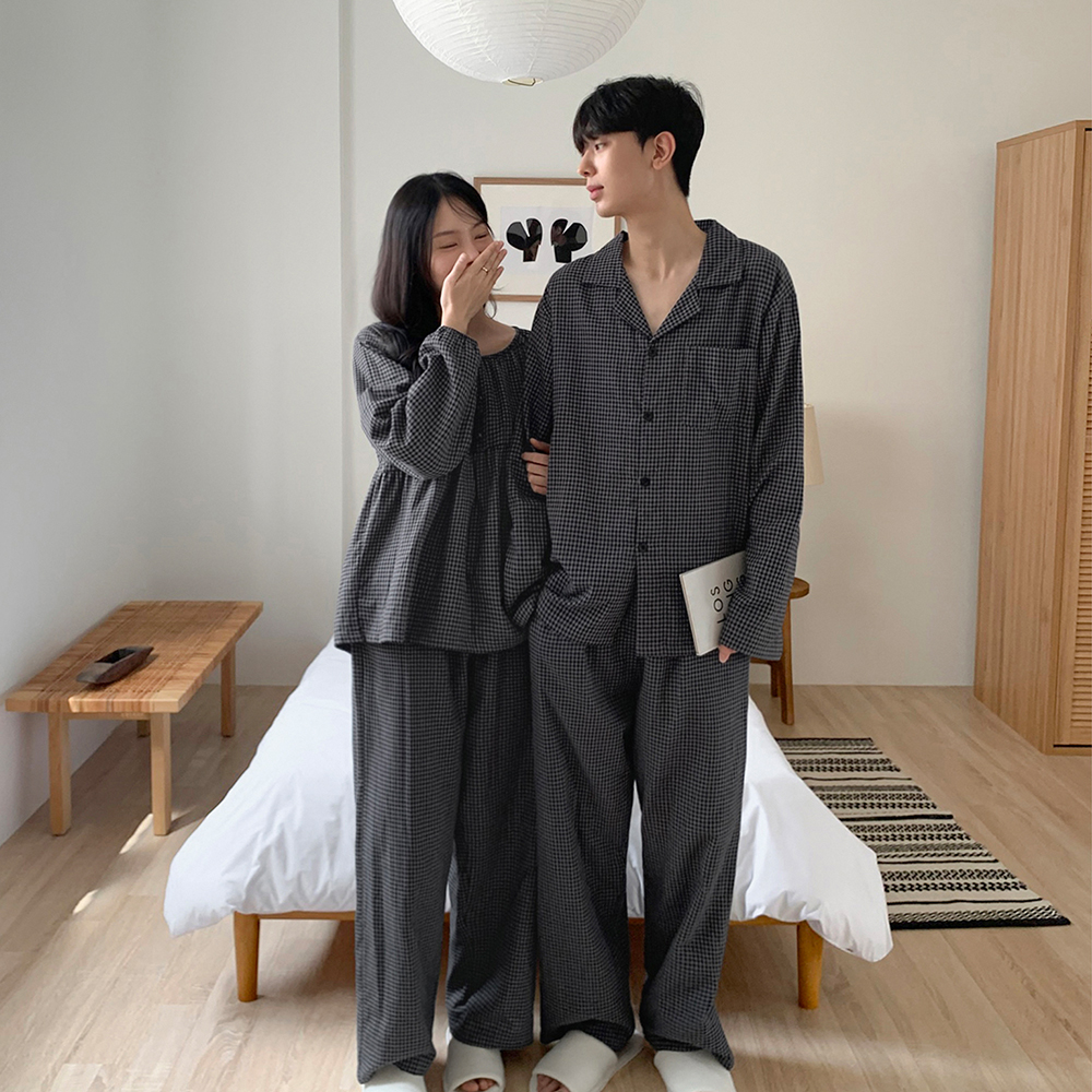 페블 체크 긴팔 커플파자마 남녀공용 잠옷세트 1color - 상세 이미지 4