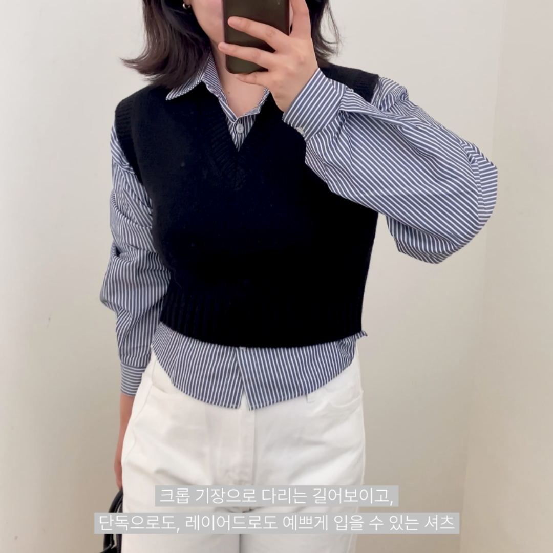 스트라이프 세미크롭셔츠 스트라이프남방 크롭남방 이미지 7