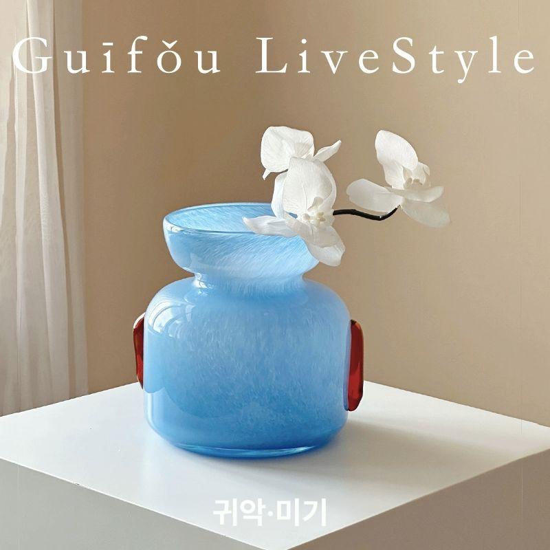 블루 화병 유리 꽃병 거실 인테리어 소품샵 디자인 클리어스카이블루 - 상세 이미지 4
