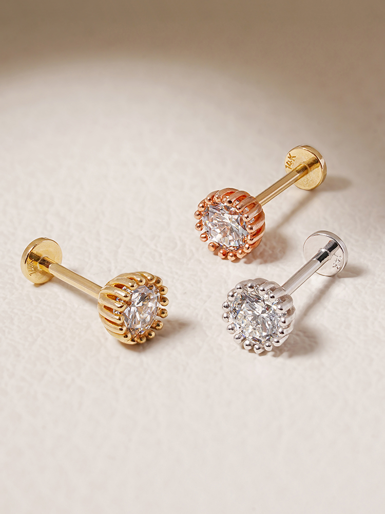 [0.8mm]14K 인터널 랩 다이아몬드 헤일로 써클 라블렛 피어싱 귀걸이 3부 - 상세 이미지 4