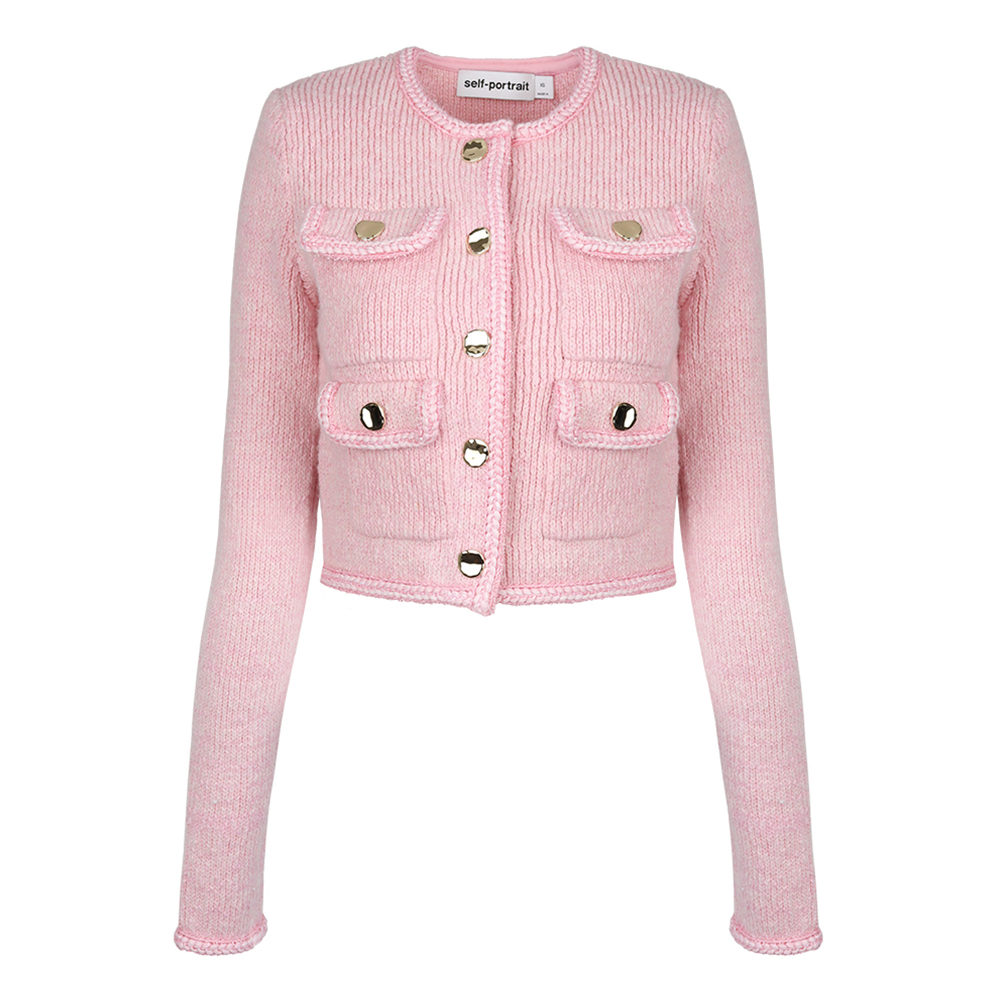 셀프포트레이트 여성 핑크 멜란지 메리노 가디건 AW24-170C-P - 상품 이미지