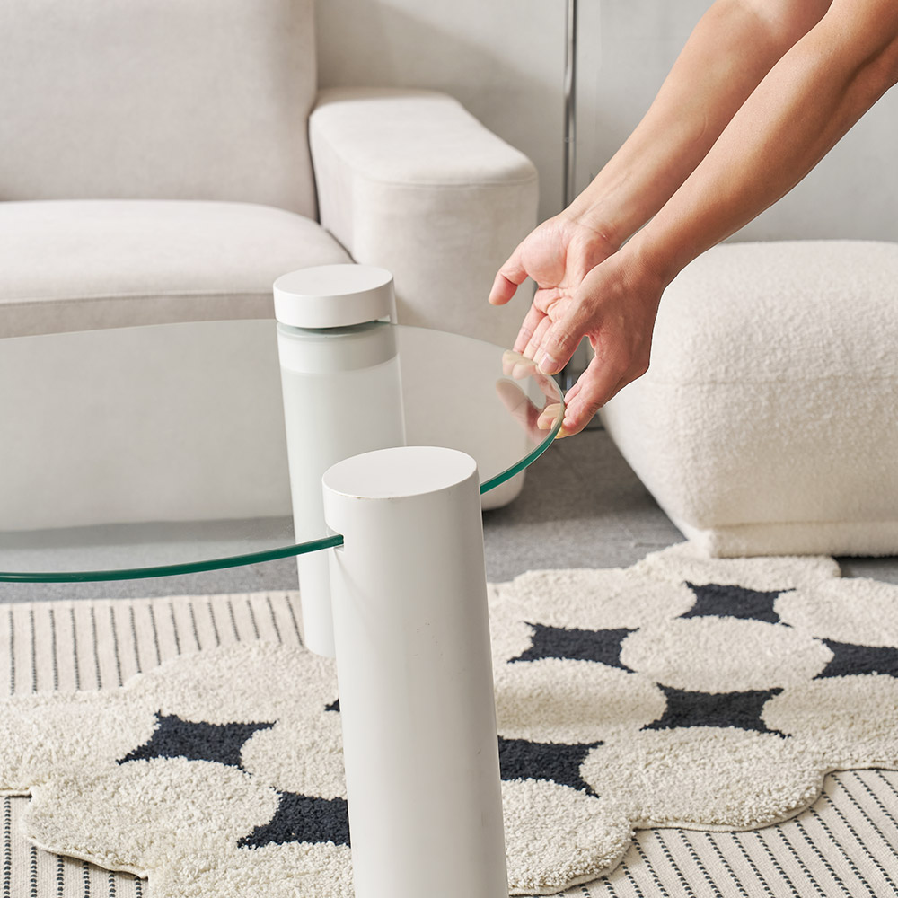 소울 강화유리 낮은 소파 거실 테이블 비정형 화이트 CNM243C