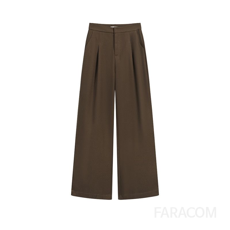 하이웨스트 와이드팬츠 여성 가을 겨울용 캐주얼 루즈핏 편안한 착용감 모직 소재 데일리 활용도 높은 스타일리시한 팬츠 - 상세 이미지 5