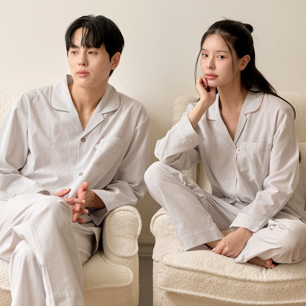 긴팔 잠옷 달콤 스트라이프 잠옷 신혼 커플 잠옷 브랜드 - 메인 이미지