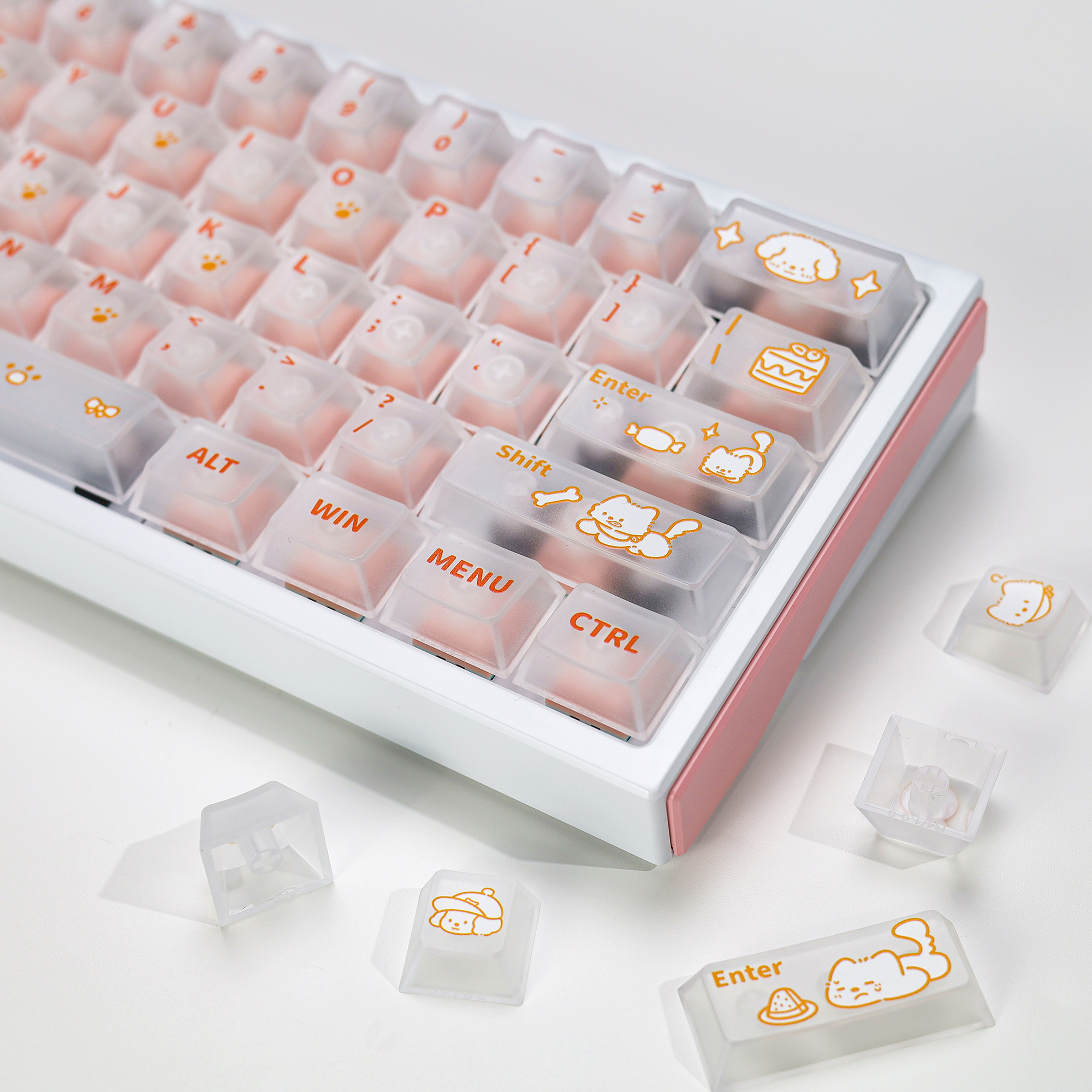 오렌지 도그캣 귀여운 영문키캡 반투명 PC재질 CHERRY 기계식키보드 키캡 - 상품 이미지