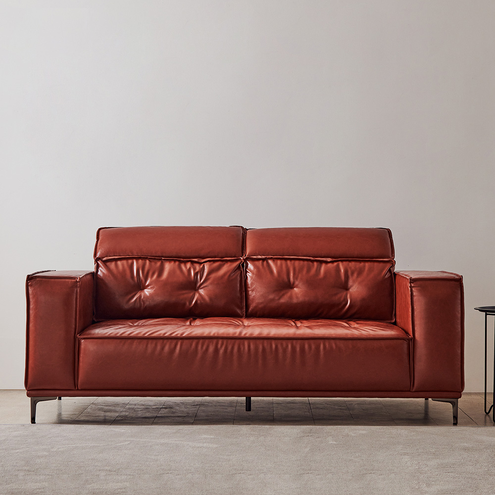 동서가구 브루클린 레트로 클래식 가죽 소파 스툴미포함, 와인, 3인용