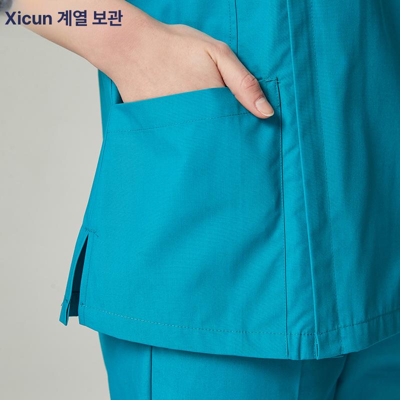 스크럽복 지퍼형 수술복 병원 유니폼 세트 긴팔 반팔 빅사이즈 피콕블루 반팔 XS - 상세 이미지 5