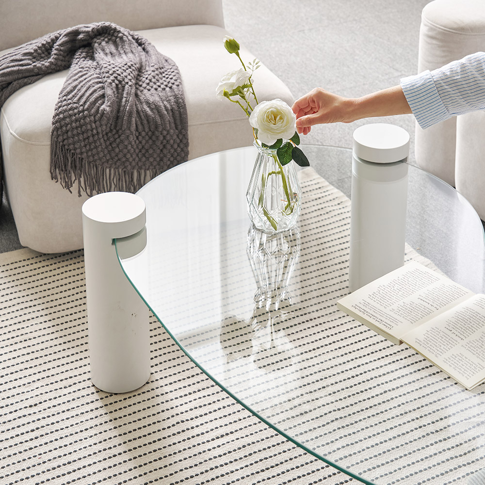 소울 강화유리 낮은 소파 거실 테이블 비정형 화이트 CNM243C