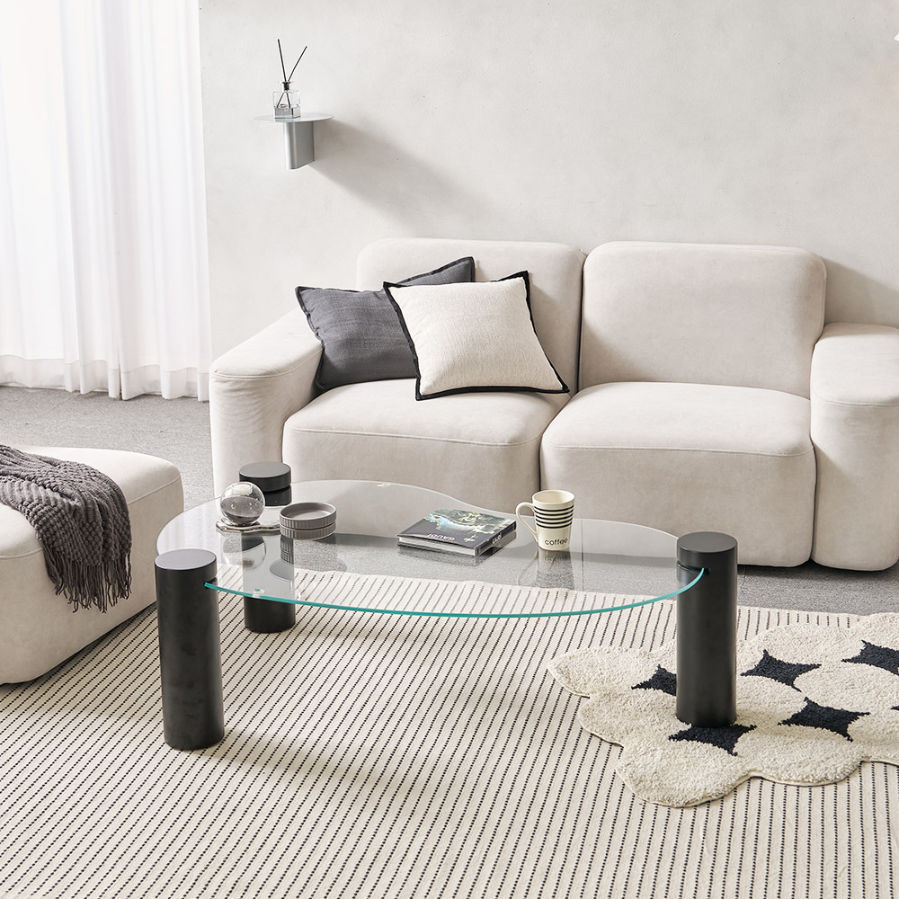 소울 강화유리 낮은 소파 거실 테이블 비정형 블랙 CNM243C