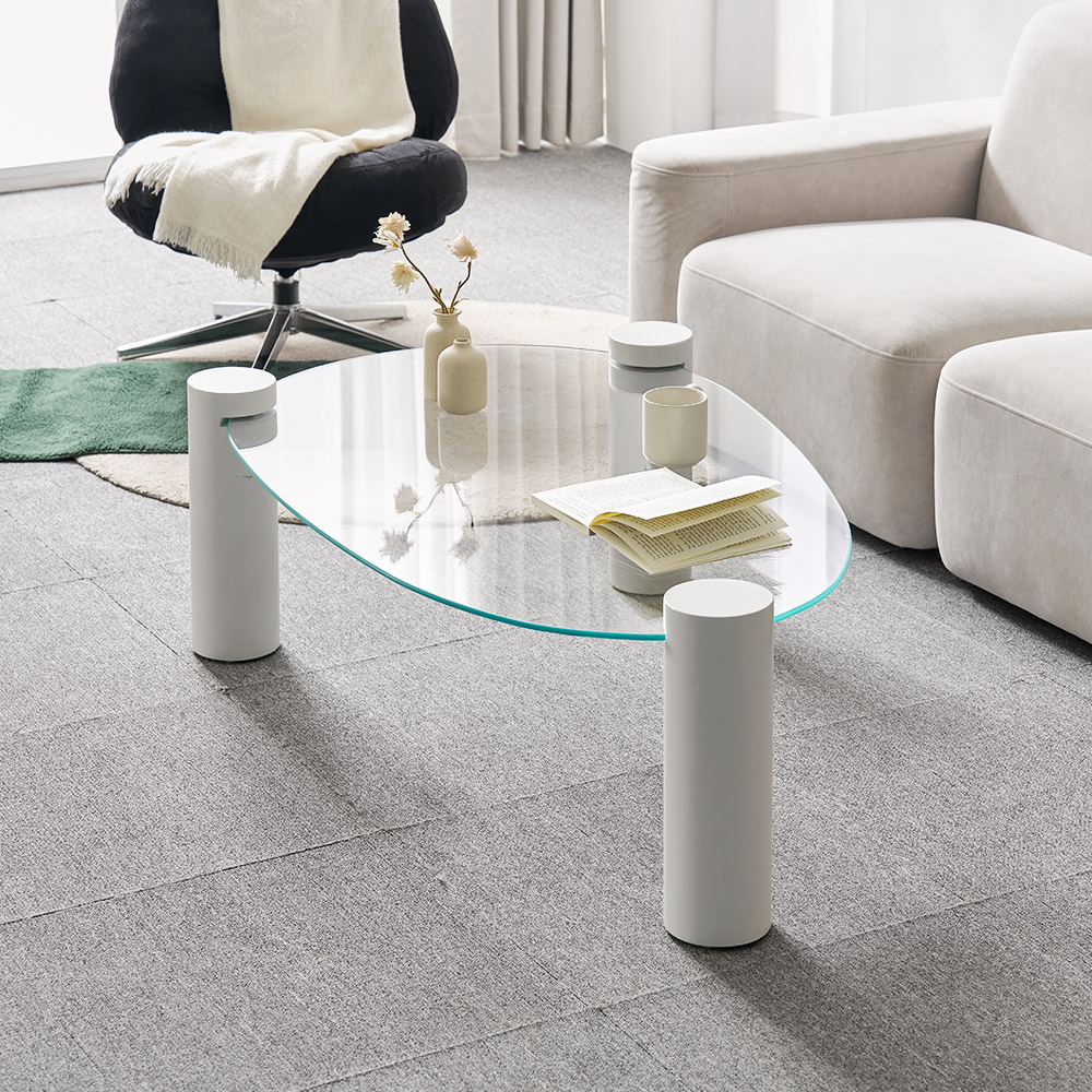 소울 강화유리 낮은 소파 거실 테이블 물방울 화이트 CNM244C