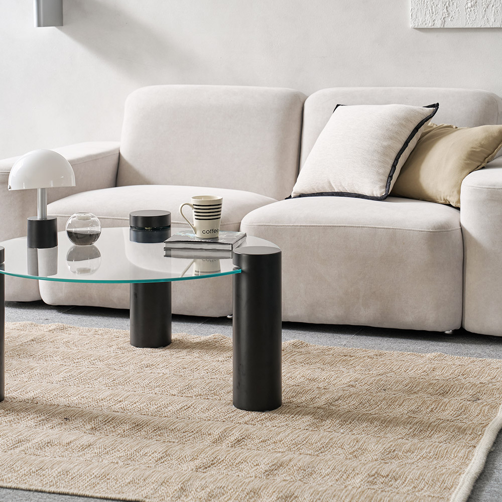 소울 강화유리 낮은 소파 거실 테이블 원형 블랙 CNM245C