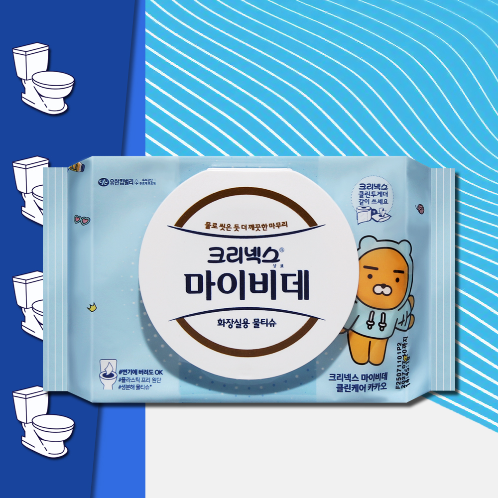 크리넥스 마이비데 클린케어 물티슈 카카오 화장실용 캡형 40매 1팩