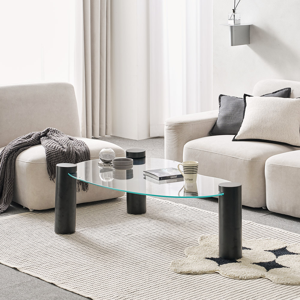 소울 강화유리 낮은 소파 거실 테이블 비정형 블랙 CNM243C