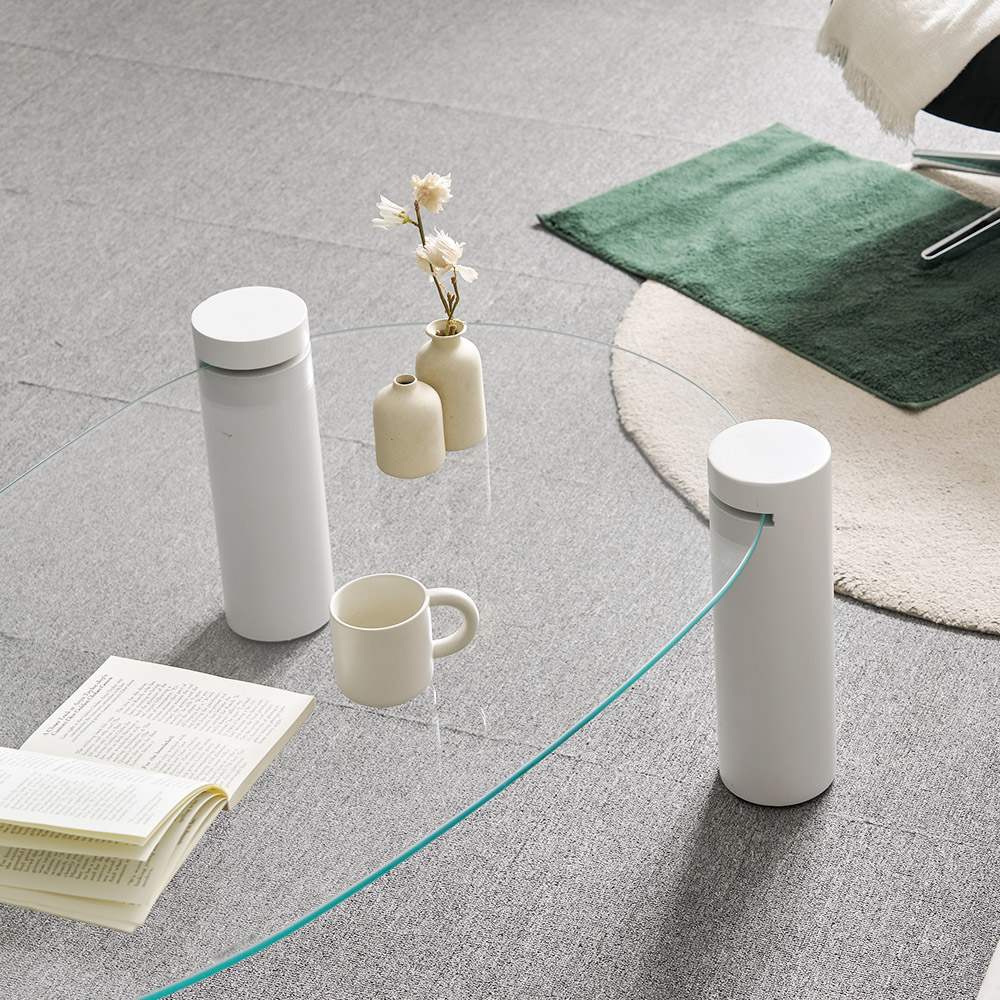 소울 강화유리 낮은 소파 거실 테이블 물방울 화이트 CNM244C