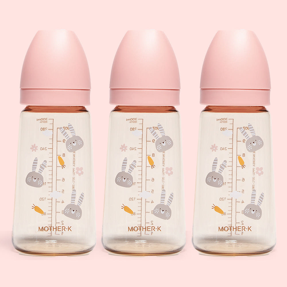마더케이 신생아 PPSU 젖병 배앓이 방지 (노꼭지) 280ml, 3개, 토끼 블라썸