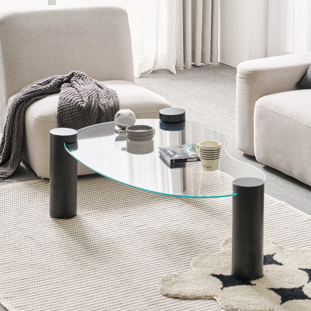 소울 강화유리 낮은 소파 거실 테이블 비정형 블랙 CNM243C
