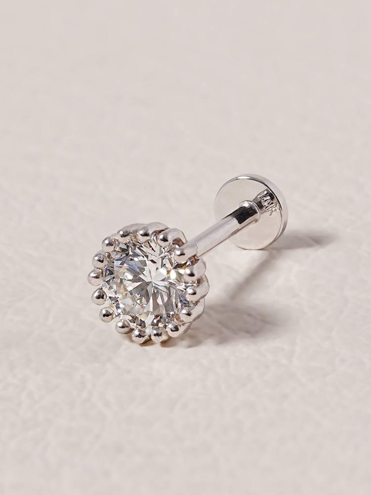 [0.8mm]14K 인터널 랩 다이아몬드 헤일로 써클 라블렛 피어싱 귀걸이 3부 - 상품 이미지
