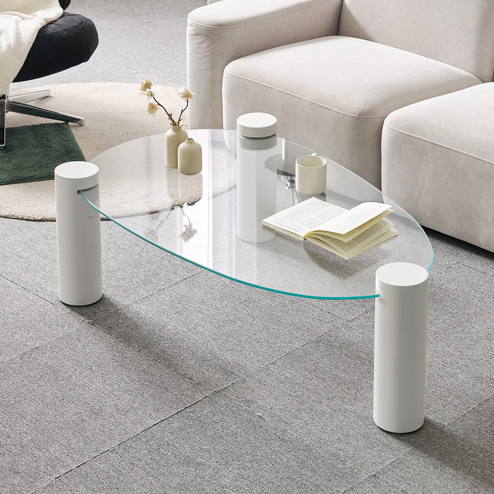 소울 강화유리 낮은 소파 거실 테이블 물방울 화이트 CNM244C