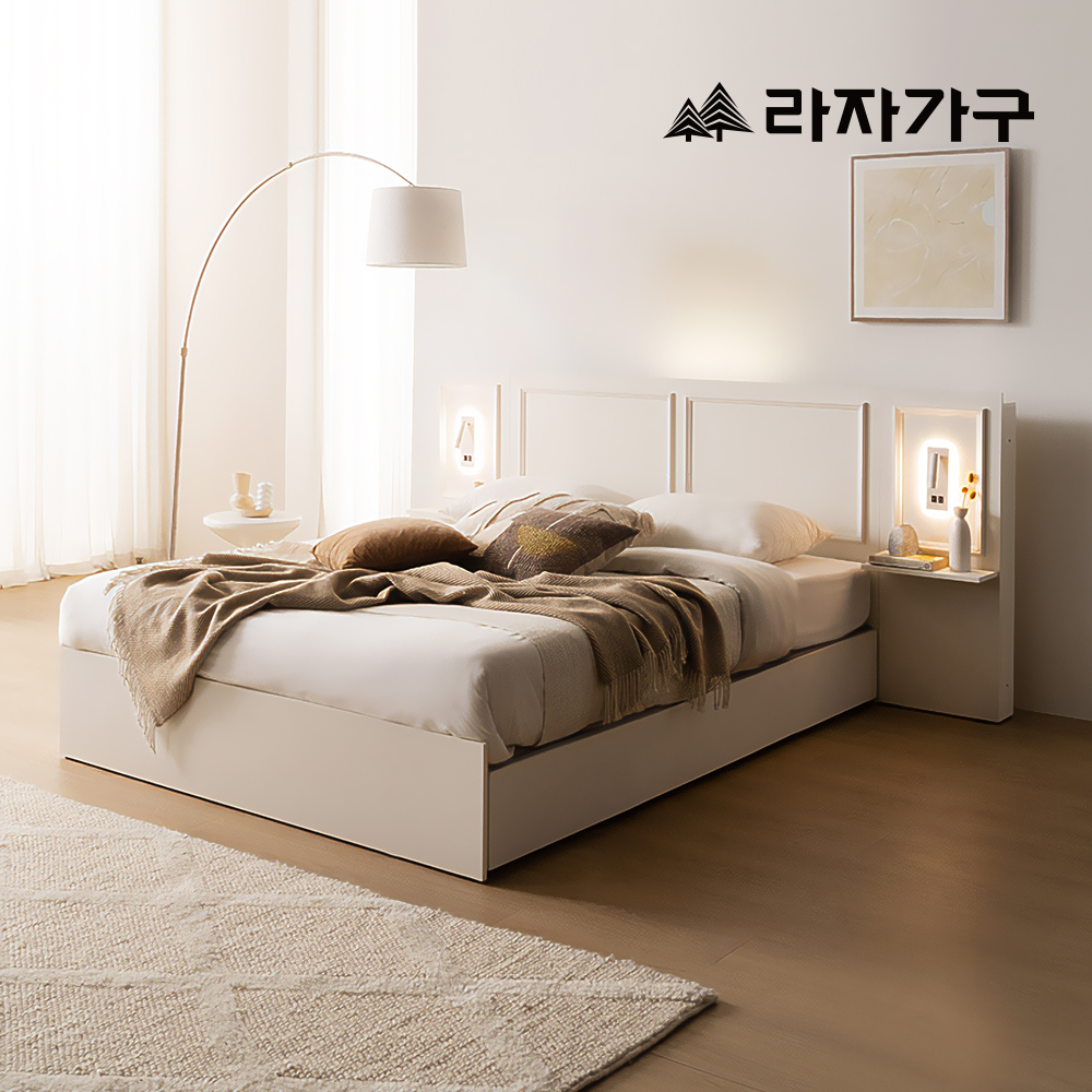 라자가구 윈디 LED 일반형 침대 프레임 Q + 협탁 1 + 본넬매트 - 상품 이미지