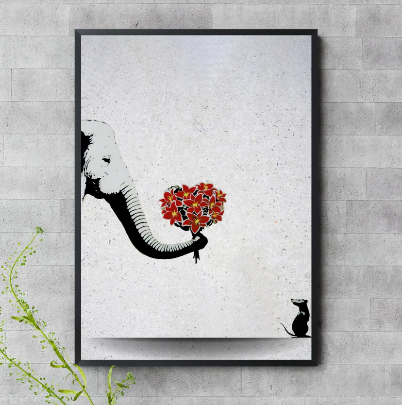 Banksy 뱅크시 팝아트 그래피티 친절한 코끼리 대형 그림 아이방 인테리어 액자 A4 - 상품 이미지