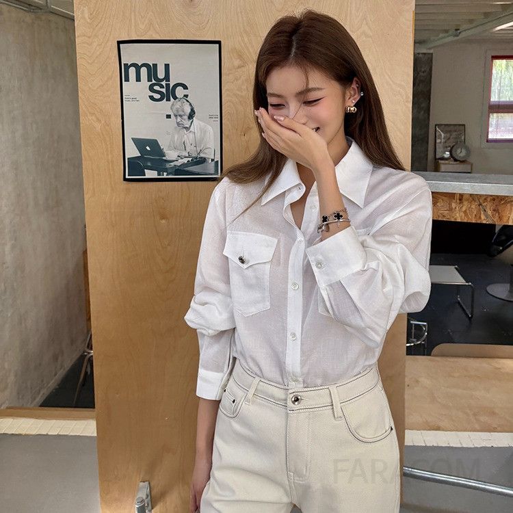 여성 긴팔 텐셀 셔츠 가을 캐주얼 얇은 재킷 스타일 시원한 착용감 데일리 포켓 이너웨어 모던한 디자인 편안한 외출용 - 상품 이미지