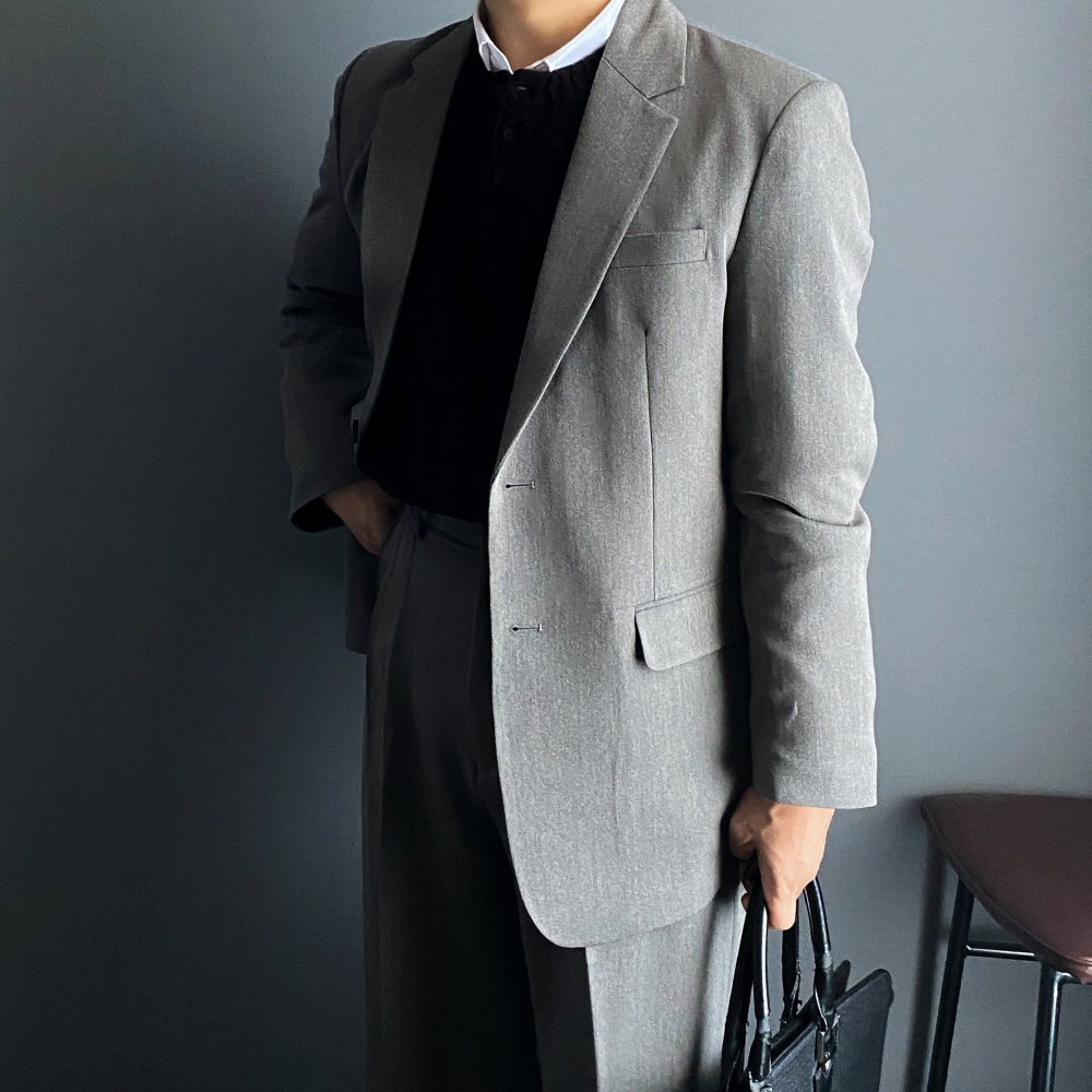 남자 정장 수트 세트 그레이 블랙 블레이저 슬랙스 마이 하객룩 이미지 8