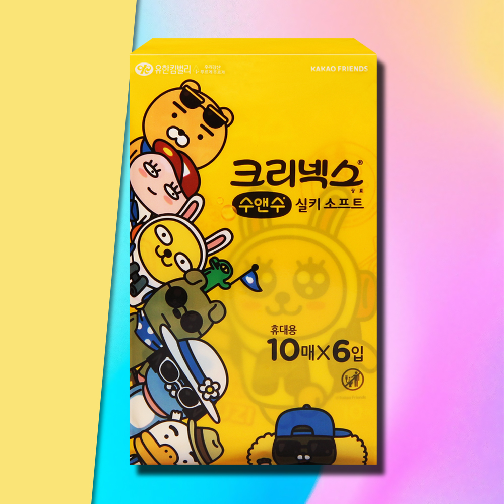 크리넥스 수앤수 휴대용 물티슈 카카오 실키소프트 10매 6팩