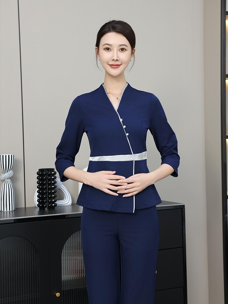 뷰티샵긴팔유니폼 피부관리사 마사지사 미용실 작업복 유니폼 세트 블랙 중간 소매 S - 상세 이미지 2