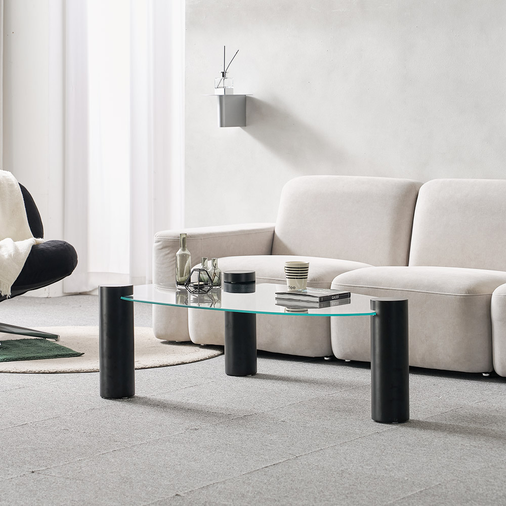 소울 강화유리 낮은 소파 거실 테이블 물방울 블랙 CNM244C