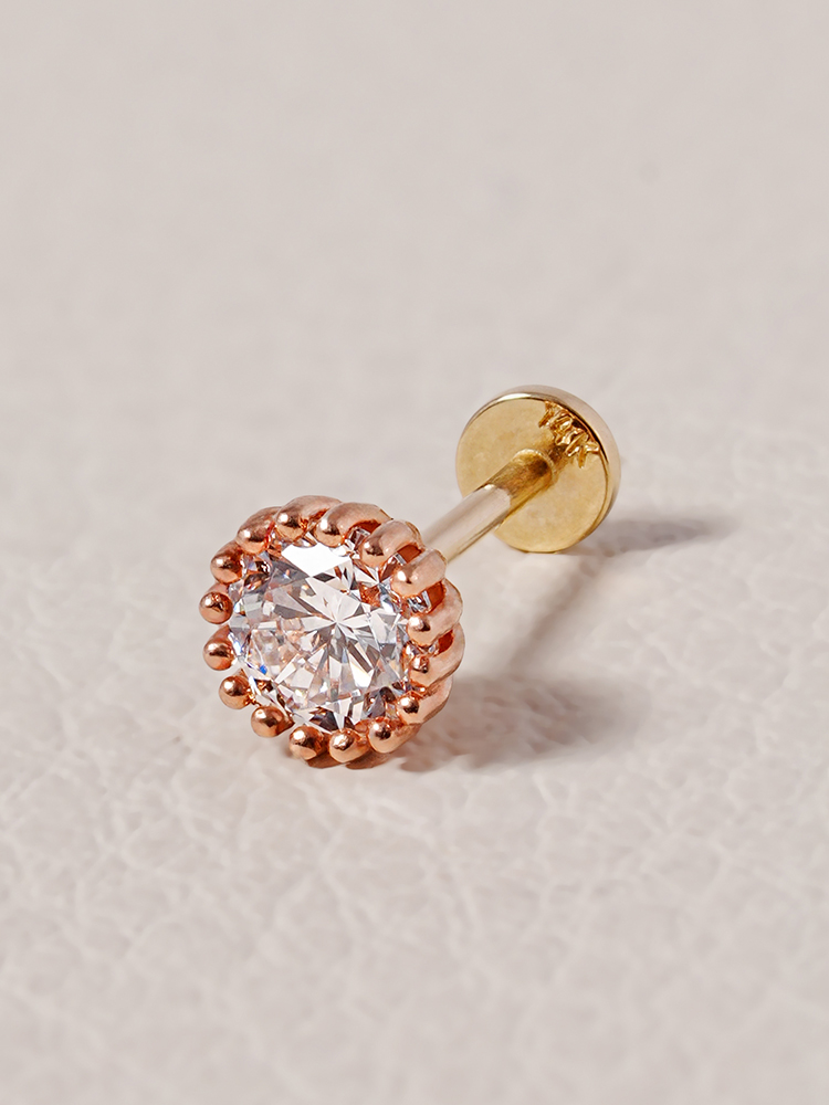 [0.8mm]14K 인터널 랩 다이아몬드 헤일로 써클 라블렛 피어싱 귀걸이 3부 - 상세 이미지 2