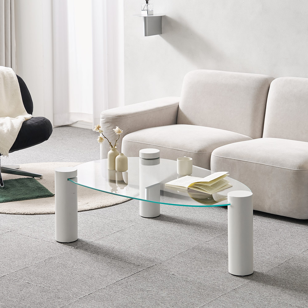 소울 강화유리 낮은 소파 거실 테이블 물방울 화이트 CNM244C