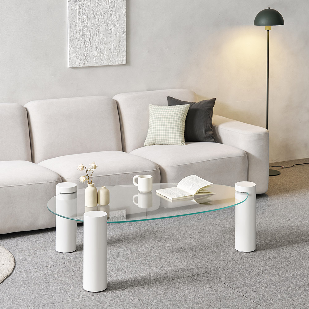 소울 강화유리 낮은 소파 거실 테이블 물방울 화이트 CNM244C