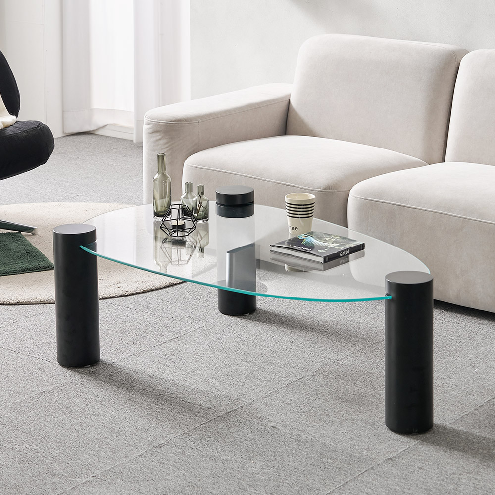 소울 강화유리 낮은 소파 거실 테이블 물방울 블랙 CNM244C