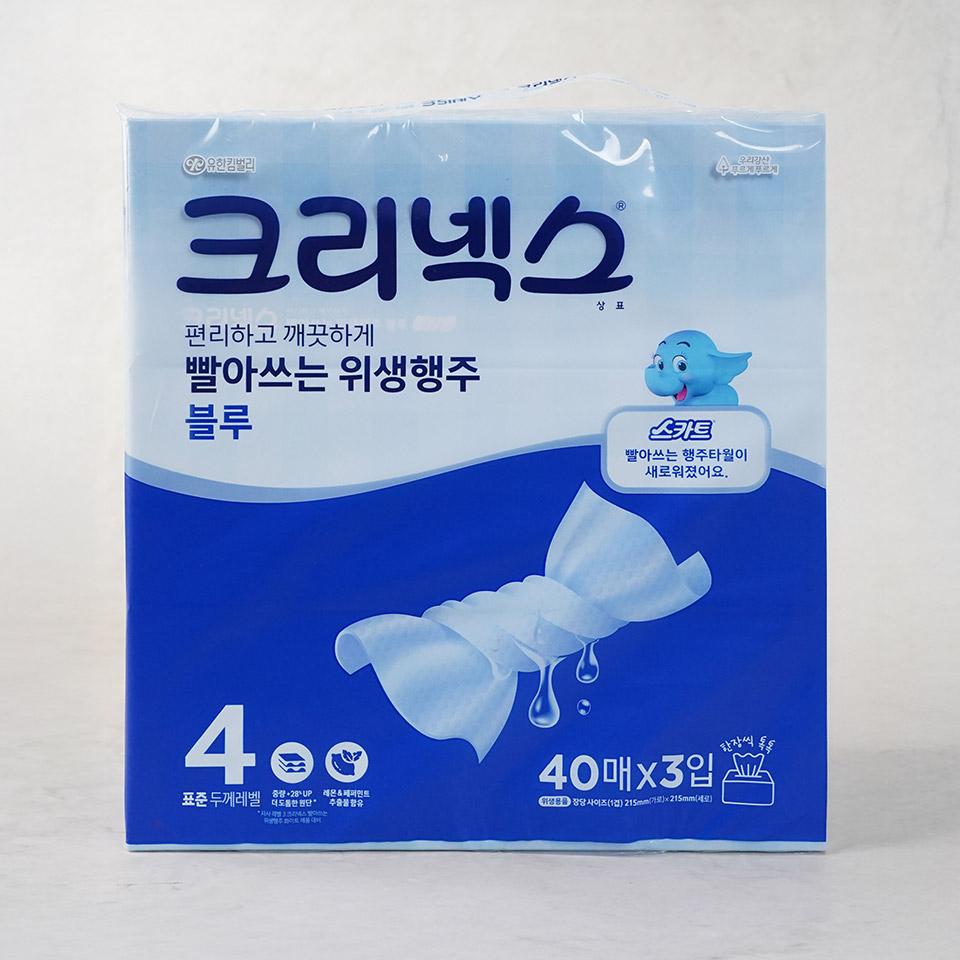 메가마트 크리넥스 빨아쓰는 위생행주 블루  40매x3입 - 상품 이미지