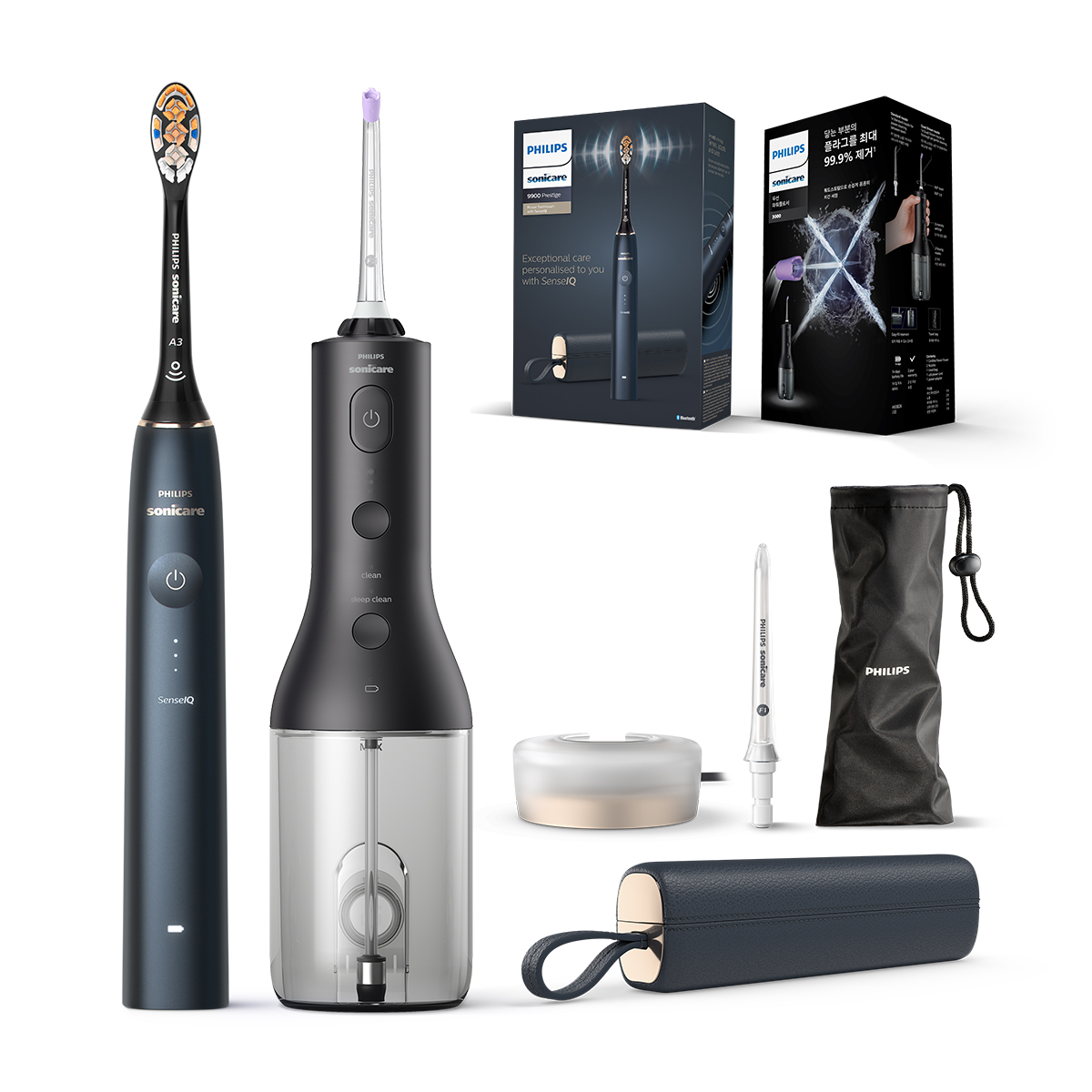 필립스 소닉케어 전동칫솔 구강세정기 세트 프레스티지 9900 미드나잇 블루/블랙 제품 이미지