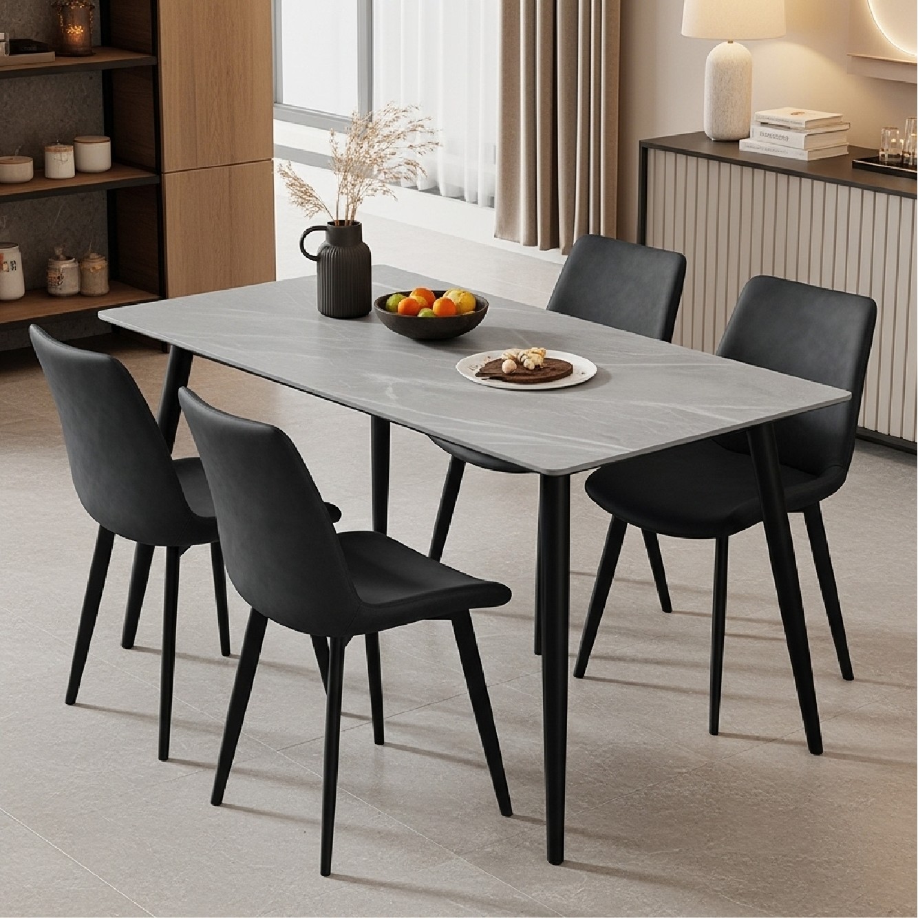 가드맨 4인용 마블 세라믹 식탁 세트 1400 식탁+의자4 모던 주방 테이블