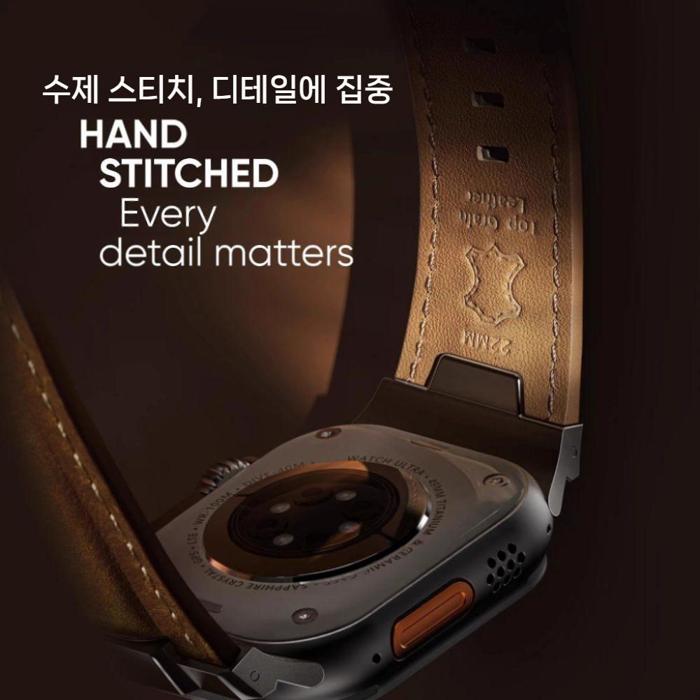 애플워치11 울트라3 se3 스트랩 메탈 커넥터 버클 수제 가죽 밴드 - 상세 이미지 3
