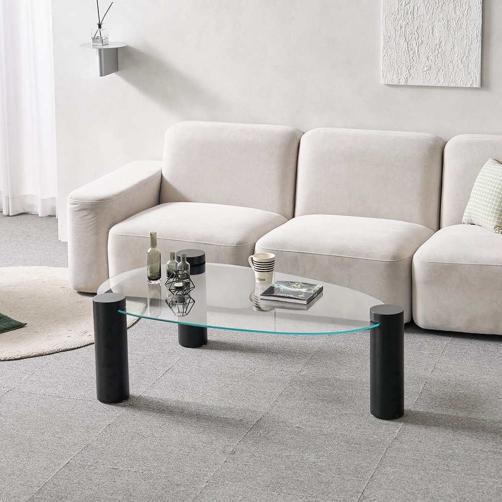 소울 강화유리 낮은 소파 거실 테이블 물방울 블랙 CNM244C