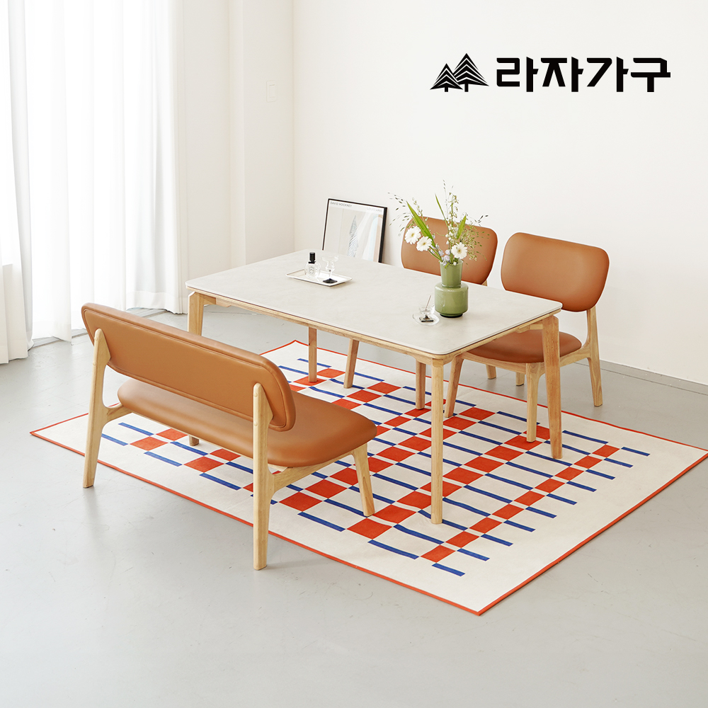 라자가구 브레드 포세린 세라믹 원목 낮은 식탁세트 테이블 거실 다이닝 내추럴스톤세라믹식탁+의자2+벤치1, 1400mm, 의자-그레이