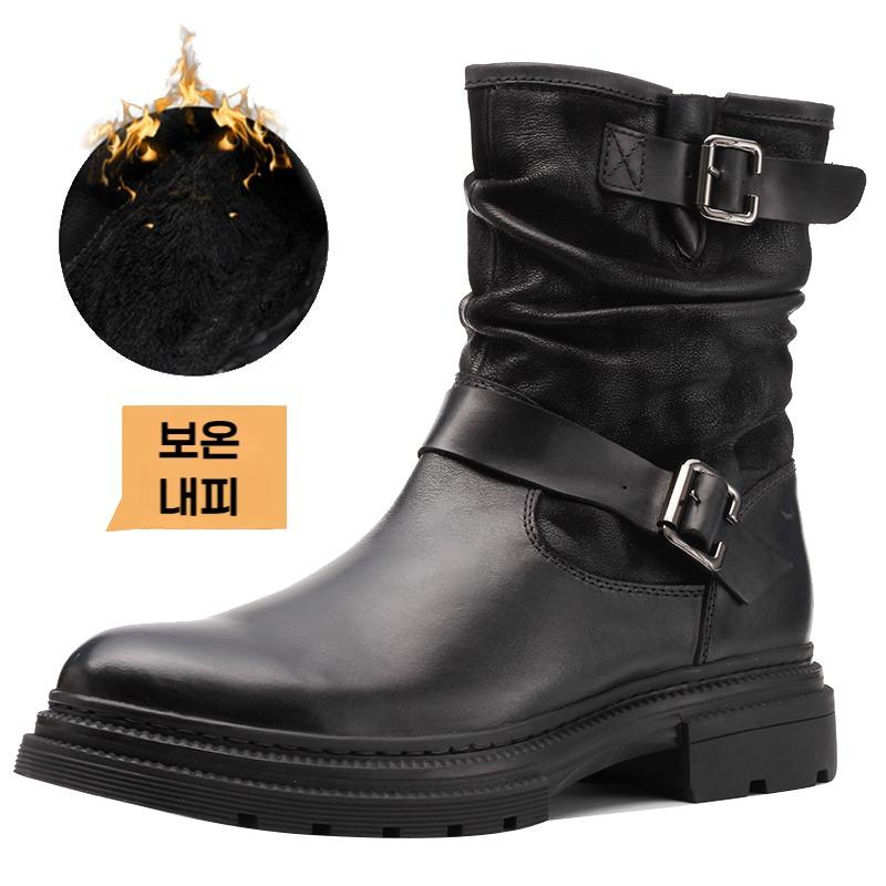 (겨울용) 1등급 소가죽 할리 바이크부츠 워커 남성화 빈티지 레더 라이더 슈즈 카고 오토바이 신발 - 상품 이미지
