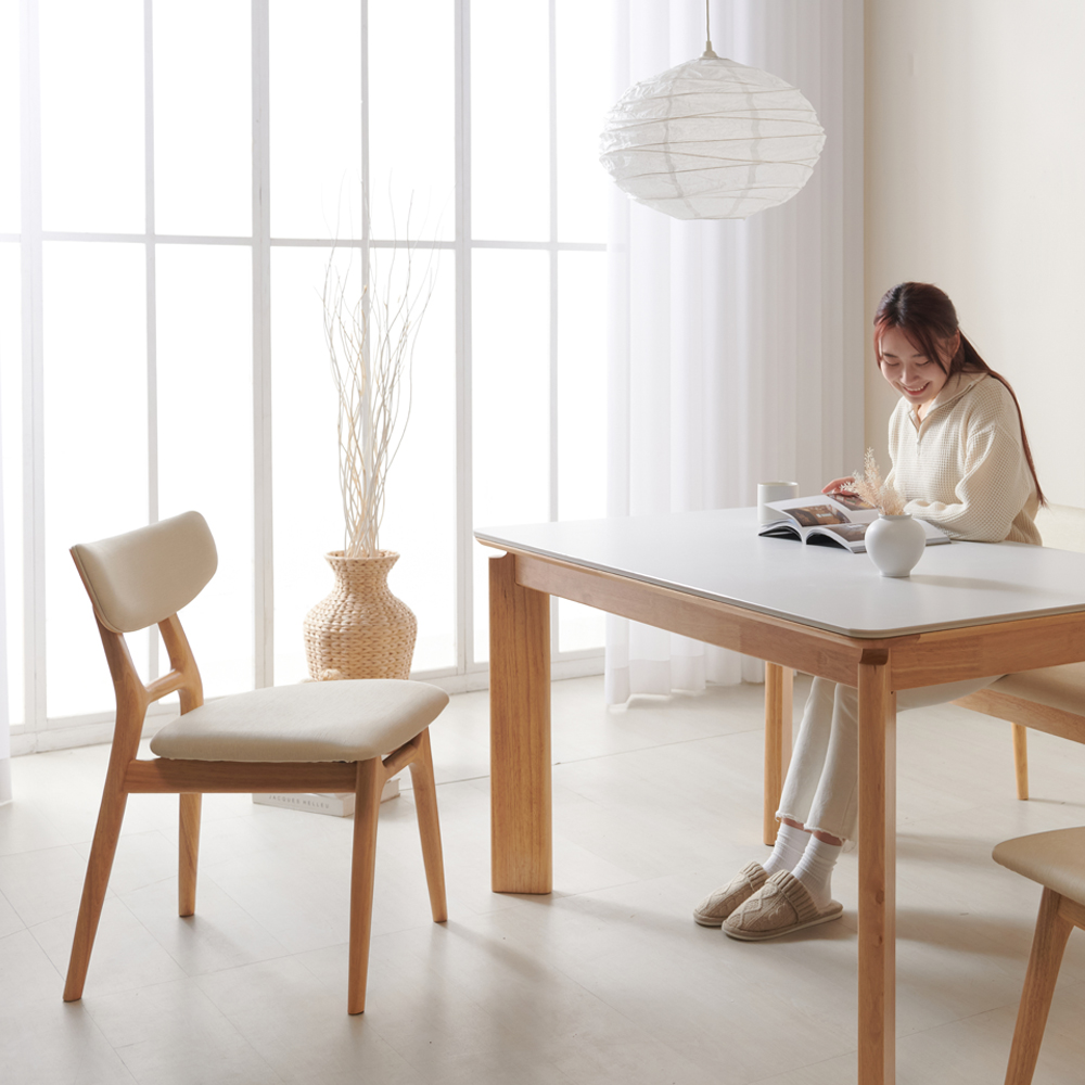 수림 원목 포세린 세라믹식탁 세트 6인용 포쉐린 식탁+의자4, 1800mm, 네추럴