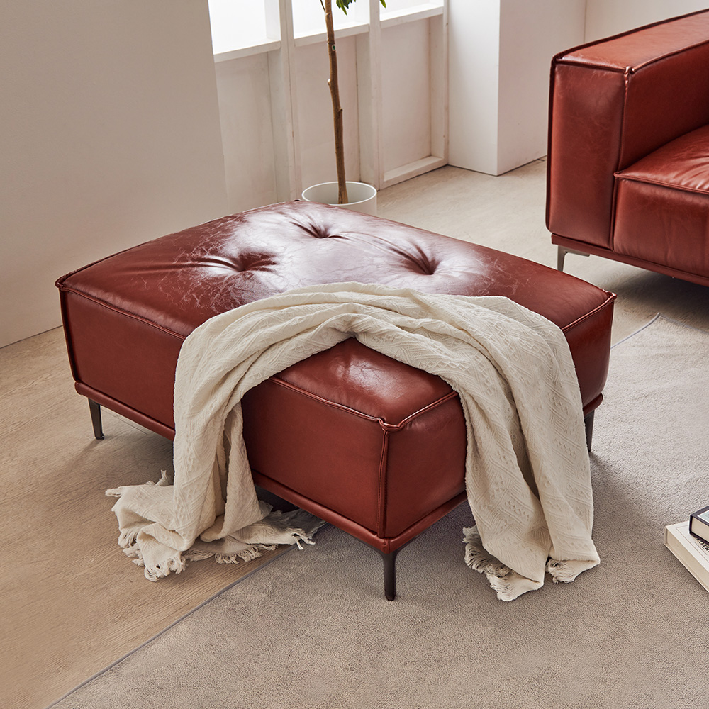 동서가구 브루클린 레트로 클래식 가죽 소파 스툴포함, 와인, 1인용