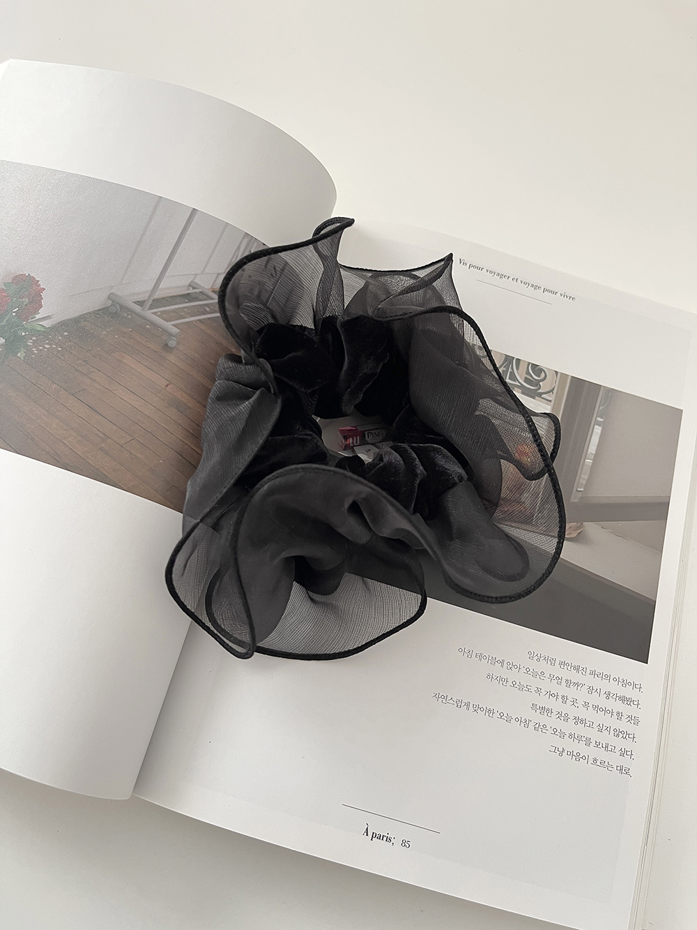 라인벨벳오간자머리끈 스크런치 헤어스크런치 헤어끈 머리고무줄 이미지 7