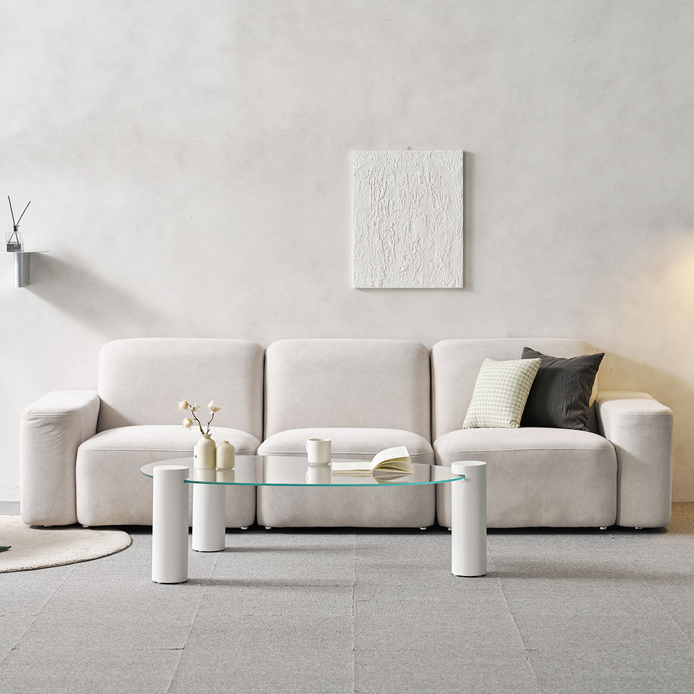 소울 강화유리 낮은 소파 거실 테이블 물방울 화이트 CNM244C