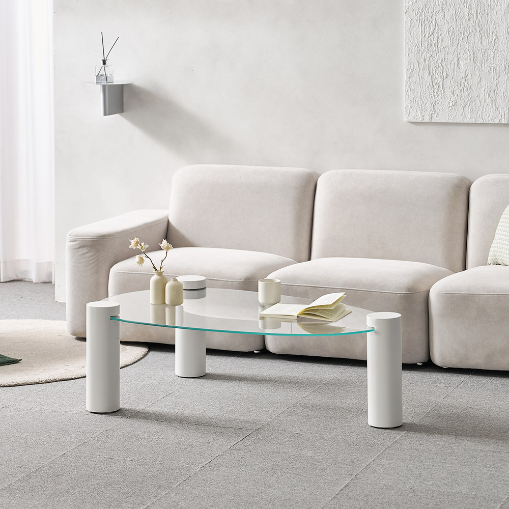 소울 강화유리 낮은 소파 거실 테이블 물방울 화이트 CNM244C